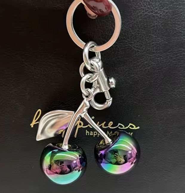 Gradient Cherry Bag Charm – Fashion Pendant for Handbags, Shoulder Bags & Keyrings - dinternoscia